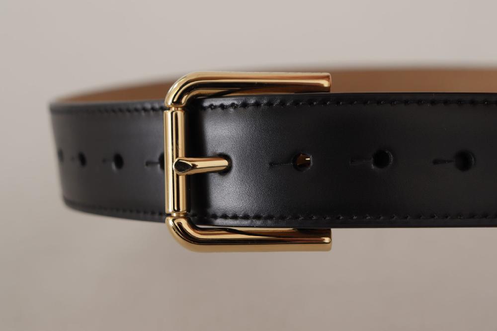 Black Solid Leather Classic Gold Waist Buckle Belt - 60-cm-24-inches