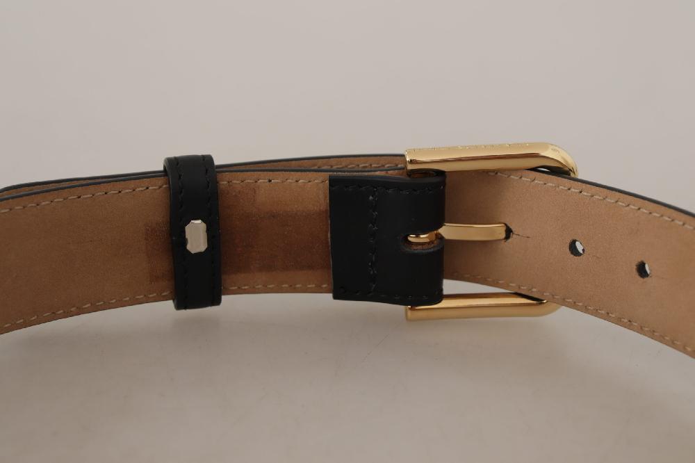 Black Solid Leather Classic Gold Waist Buckle Belt - 60-cm-24-inches