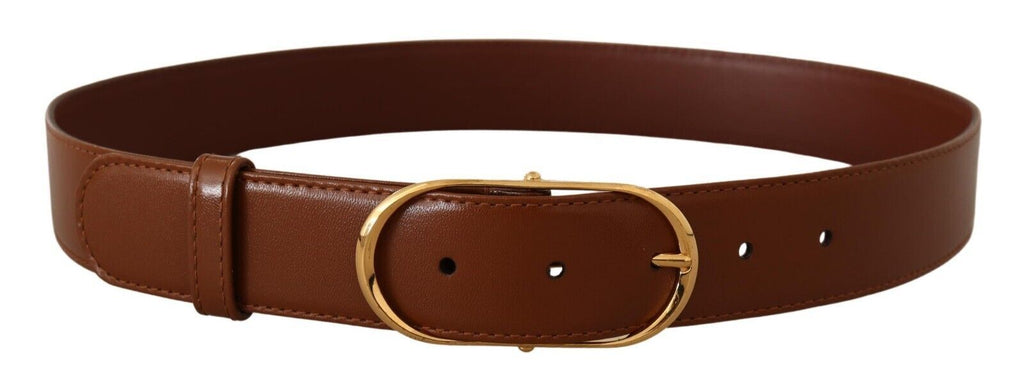 Brown Leather Gold Metal Oval Buckle Belt - 75-cm-30-inches