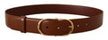 Brown Leather Gold Metal Oval Buckle Belt - 75-cm-30-inches
