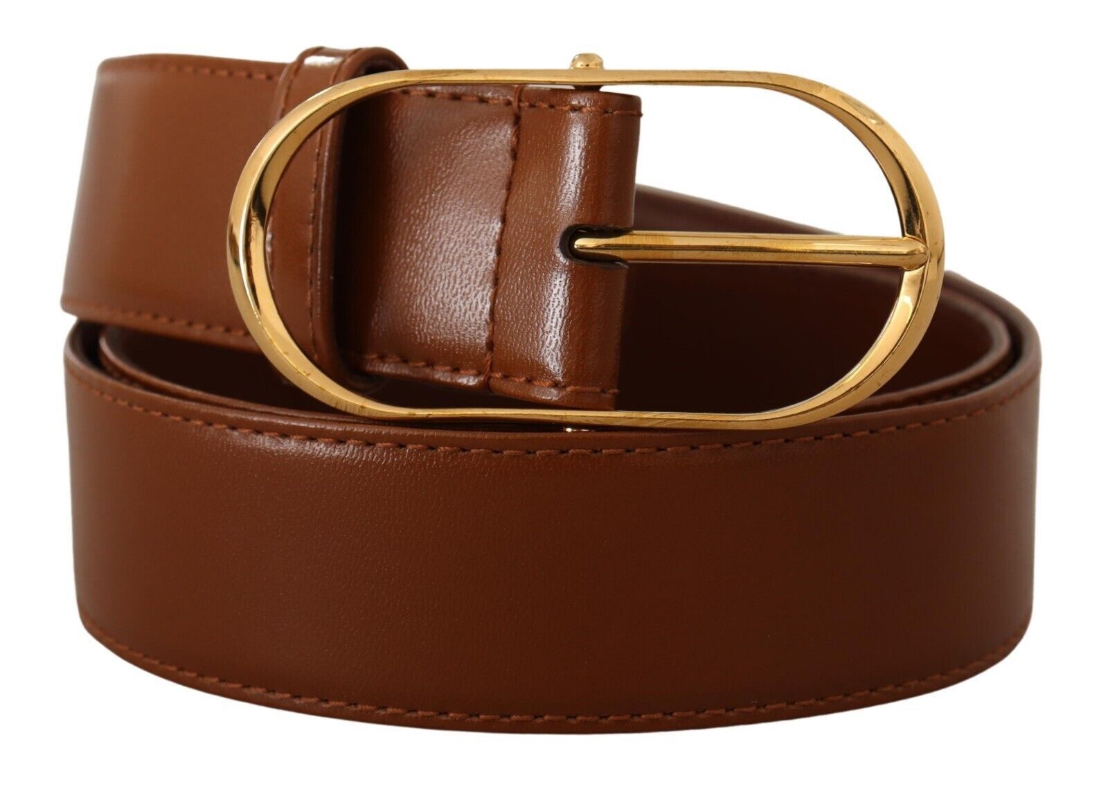 Brown Leather Gold Metal Oval Buckle Belt - 75-cm-30-inches