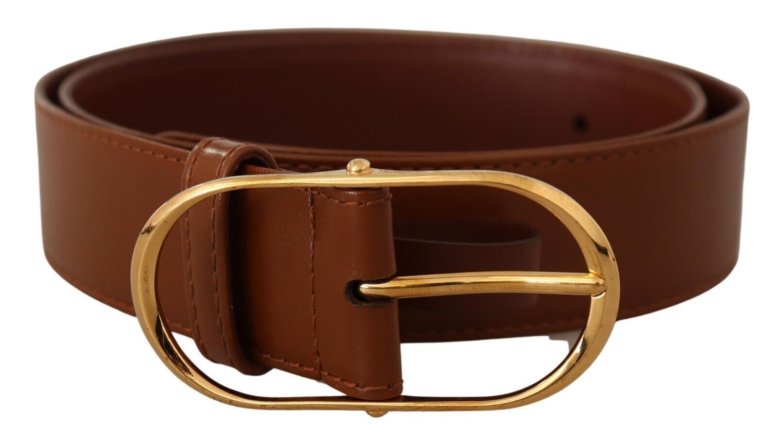 Brown Leather Gold Metal Oval Buckle Belt - 75-cm-30-inches