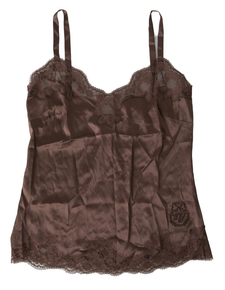 Brown Logo Silk Sleepwear Camisole Top Underwear - it4-l