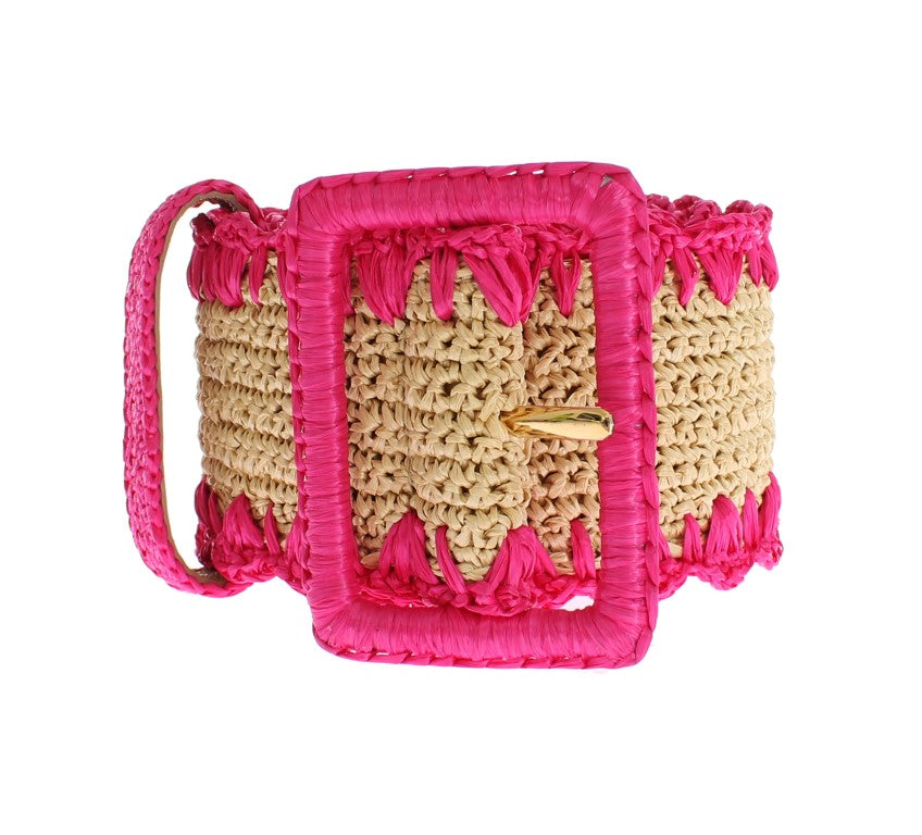 Pink Raffia Woven Wide Belt - 70-cm-28-inches