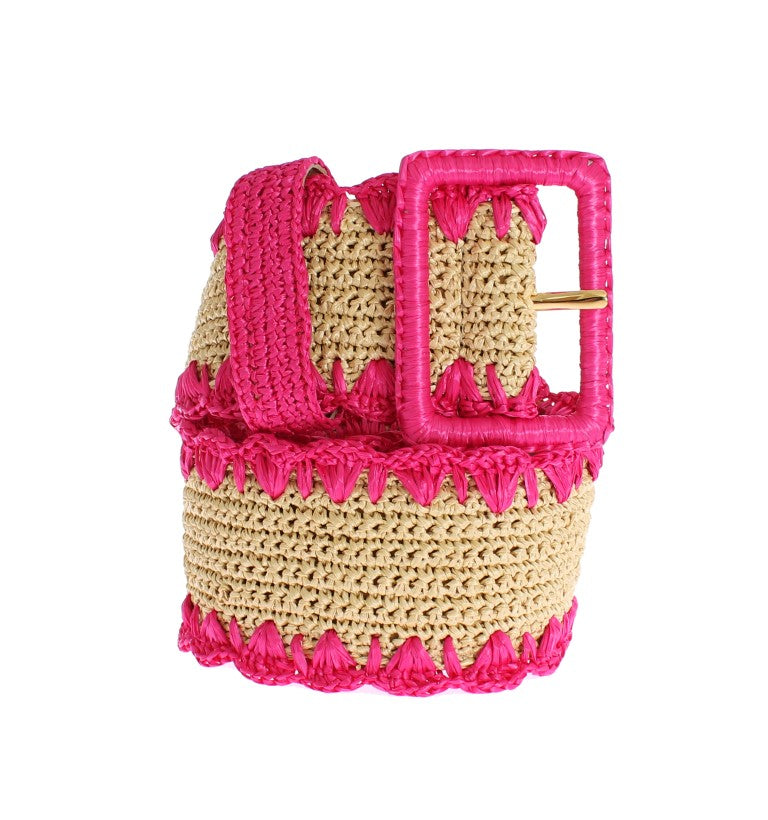 Pink Raffia Woven Wide Belt - 70-cm-28-inches