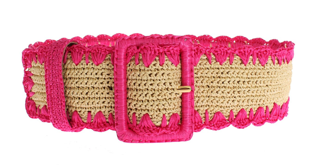 Pink Raffia Woven Wide Belt - 70-cm-28-inches