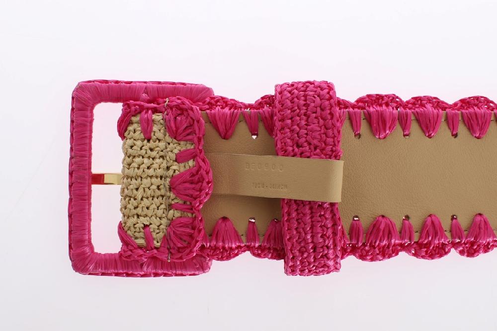 Pink Raffia Woven Wide Belt - 70-cm-28-inches
