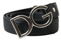 Black Leather Silver Logo Metal Buckle Belt - 75-cm-30-inches