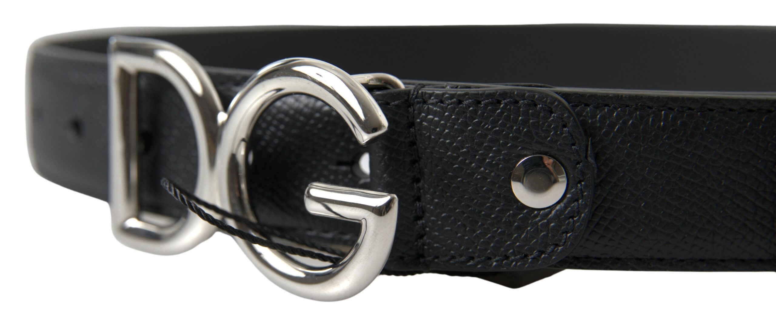 Black Leather Silver Logo Metal Buckle Belt - 75-cm-30-inches