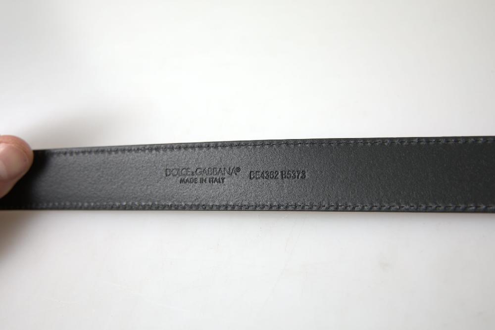 Black Leather Silver Logo Metal Buckle Belt - 75-cm-30-inches