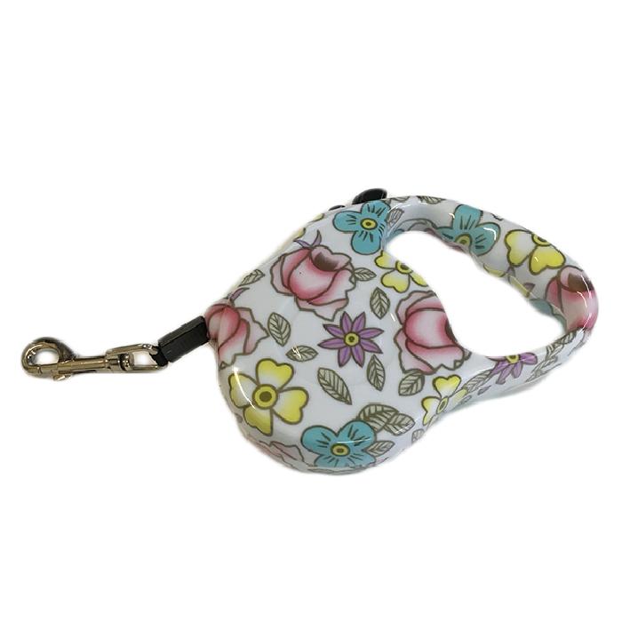 Extendable leash for dogs - Max 15 kg -Flowers colored-Start & Stop