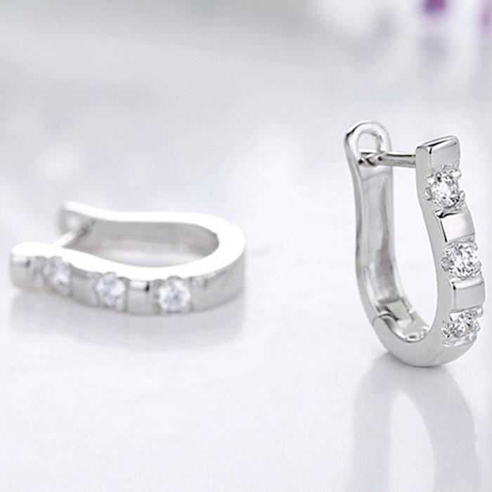 Horseshoe women earring with rhinestones - Silver