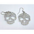 Pair of earrings with rhinestone skull - Color White - Plastic
