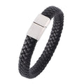 Braided Leather Bracelet - Stainless Steel Clasp- Black/Grey 185mm