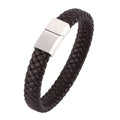 Braided Leather Bracelet - Stainless Steel Clasp- Brown/Grey 185mm