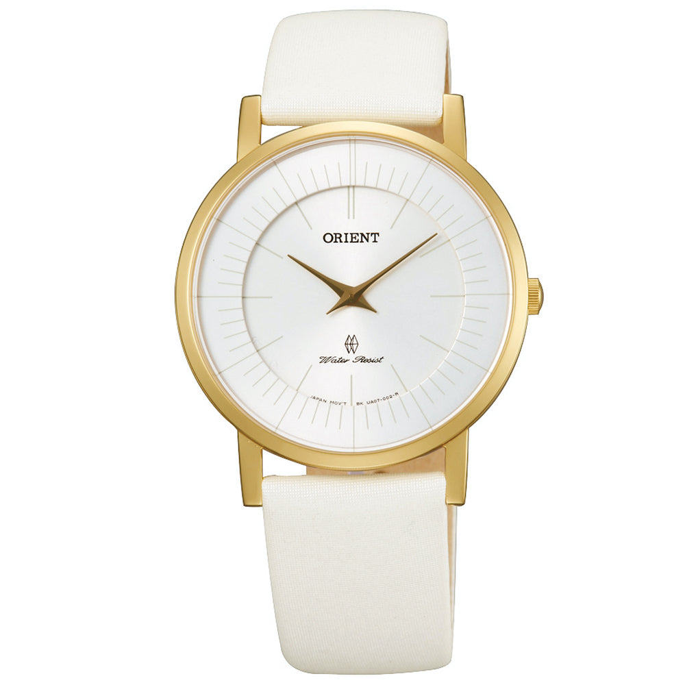Orient women's watch FUA07004W0 - White strap, Gold case
