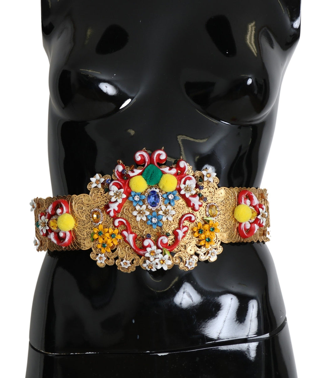 multicolor Embellished Floral Crystal Wide Waist Belt - it42-m