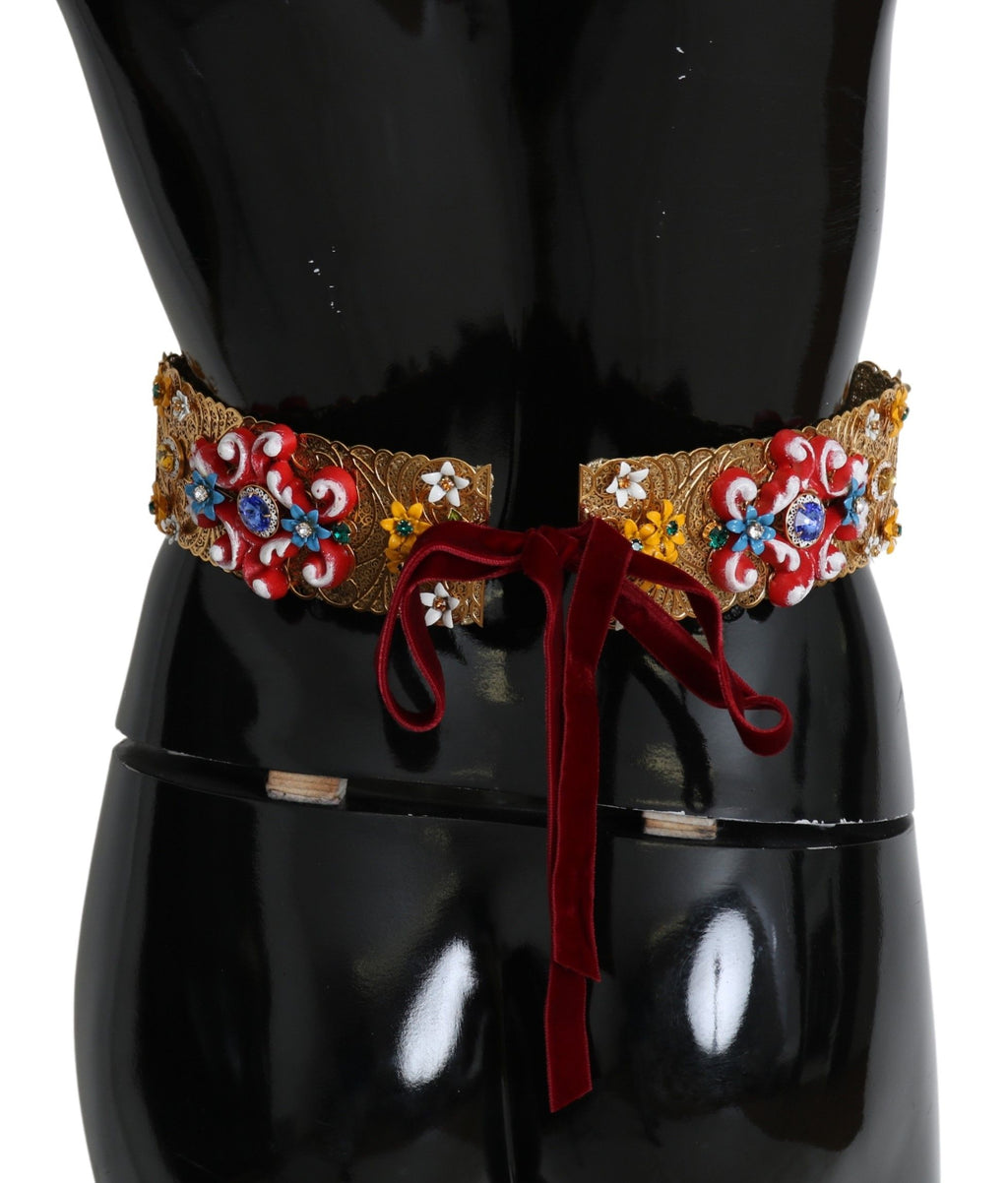 multicolor Embellished Floral Crystal Wide Waist Belt - it42-m