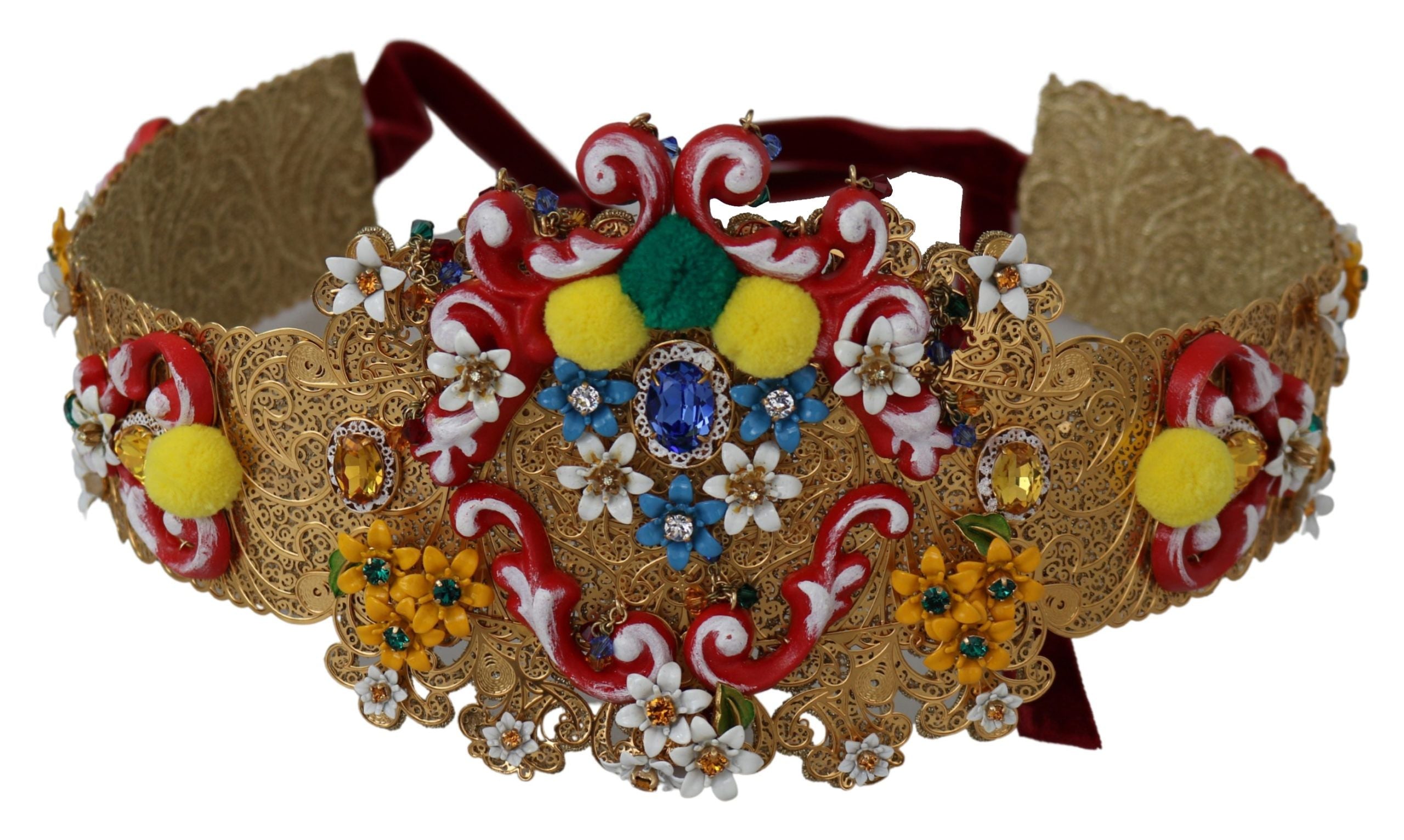 multicolor Embellished Floral Crystal Wide Waist Belt - it42-m