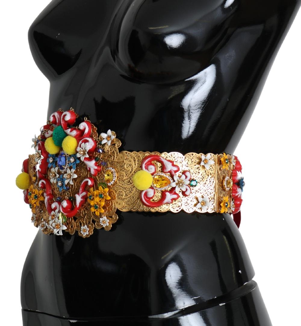 multicolor Embellished Floral Crystal Wide Waist Belt - it42-m