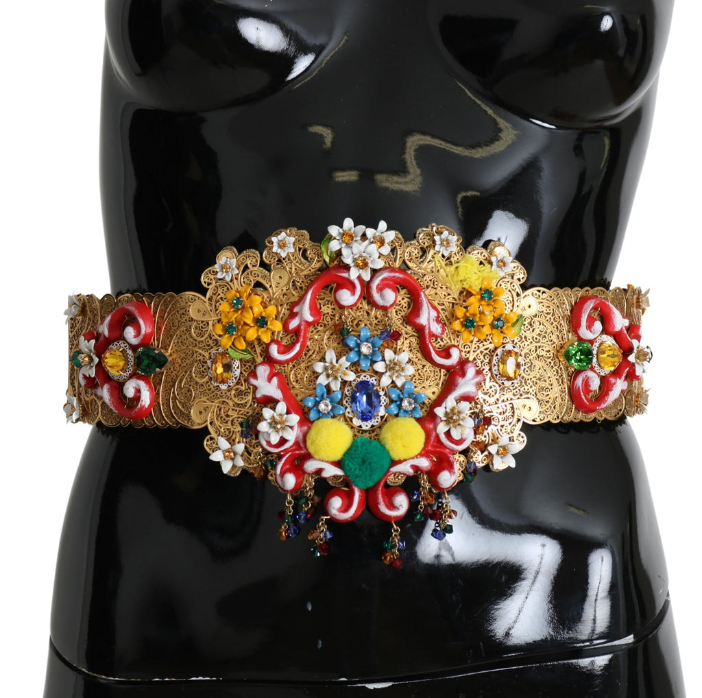 Embellished Floral Crystal Wide Waist Golden Belt - it42-m
