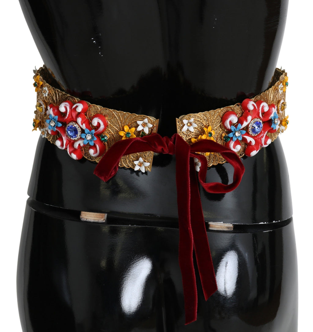 Embellished Floral Crystal Wide Waist Golden Belt - it42-m