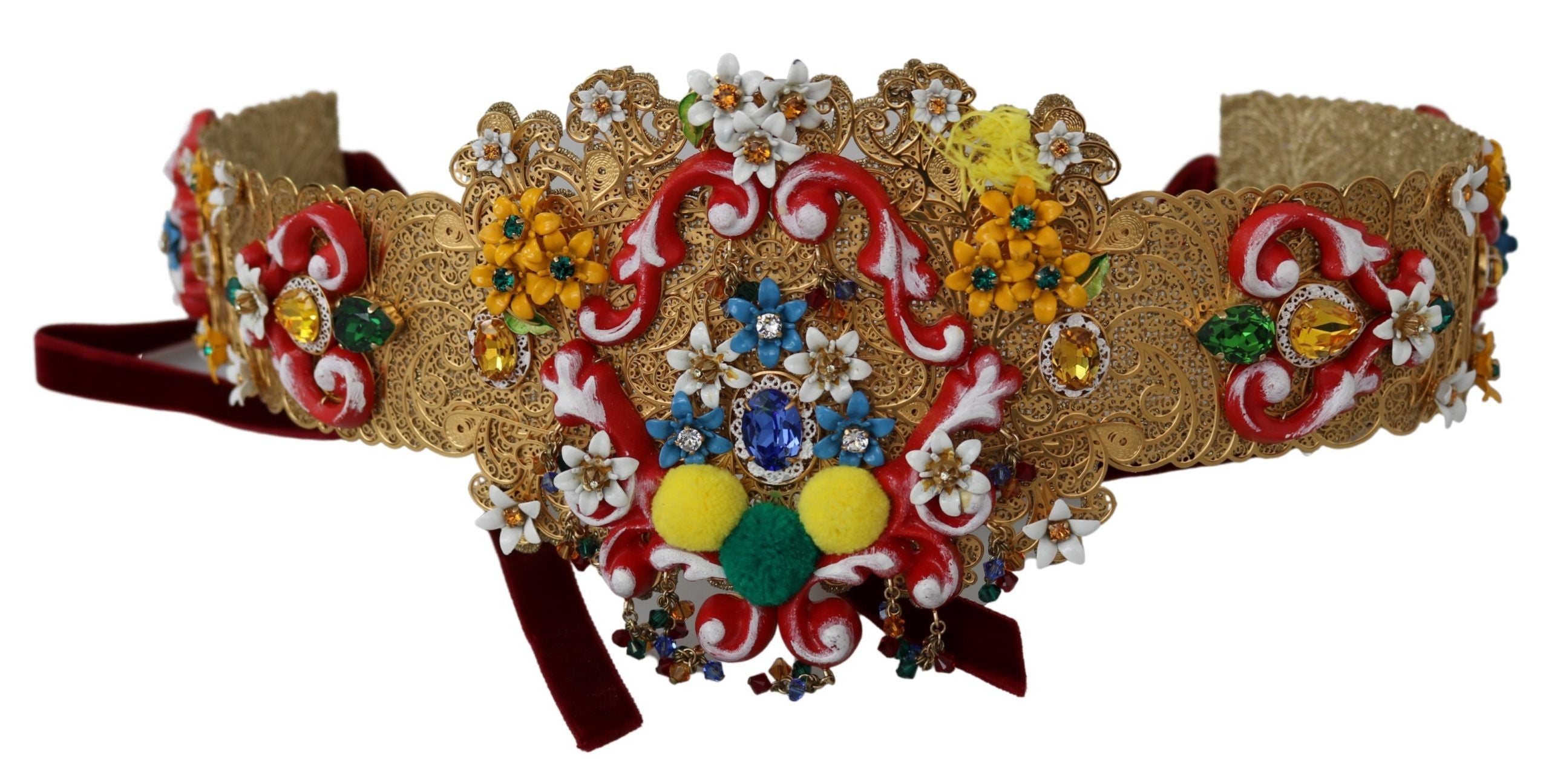 Embellished Floral Crystal Wide Waist Golden Belt - it42-m
