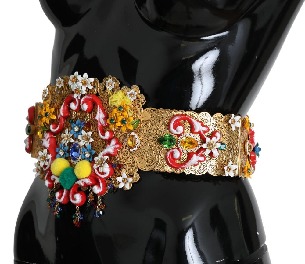 Embellished Floral Crystal Wide Waist Golden Belt - it42-m