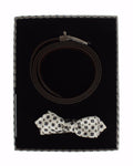 White Silk Bowtie Leather Men Belt Gift Box - 115-cm-46-inches