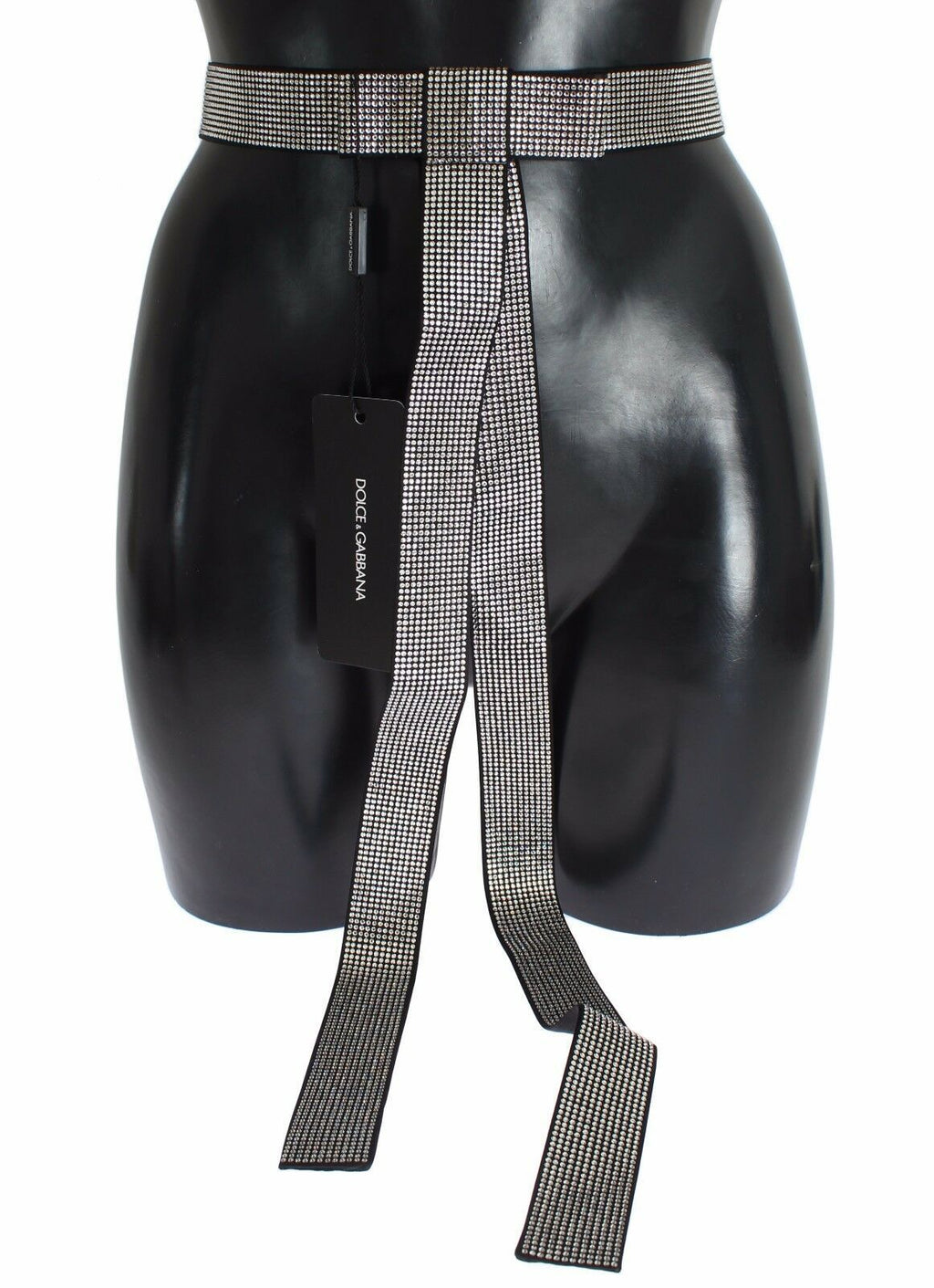 Black Silk Clear Crystal Bow Waist Belt - s