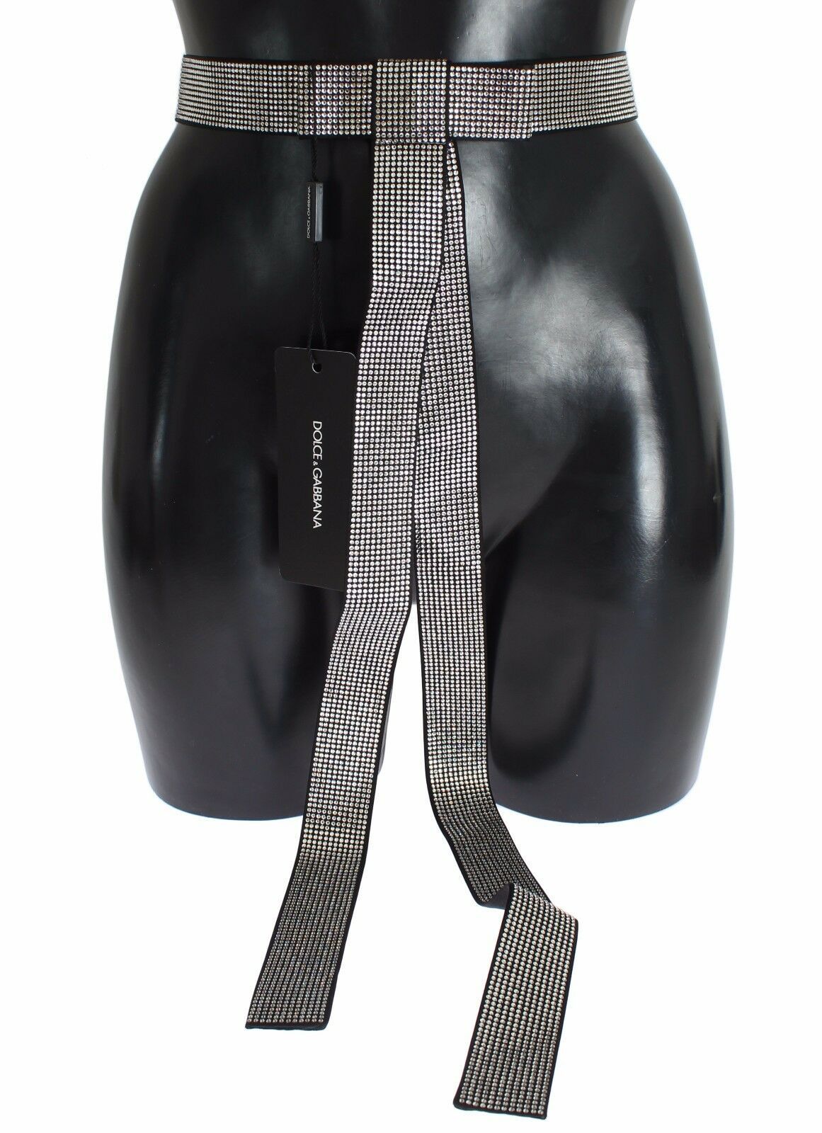 Black Silk Clear Crystal Bow Waist Belt - s