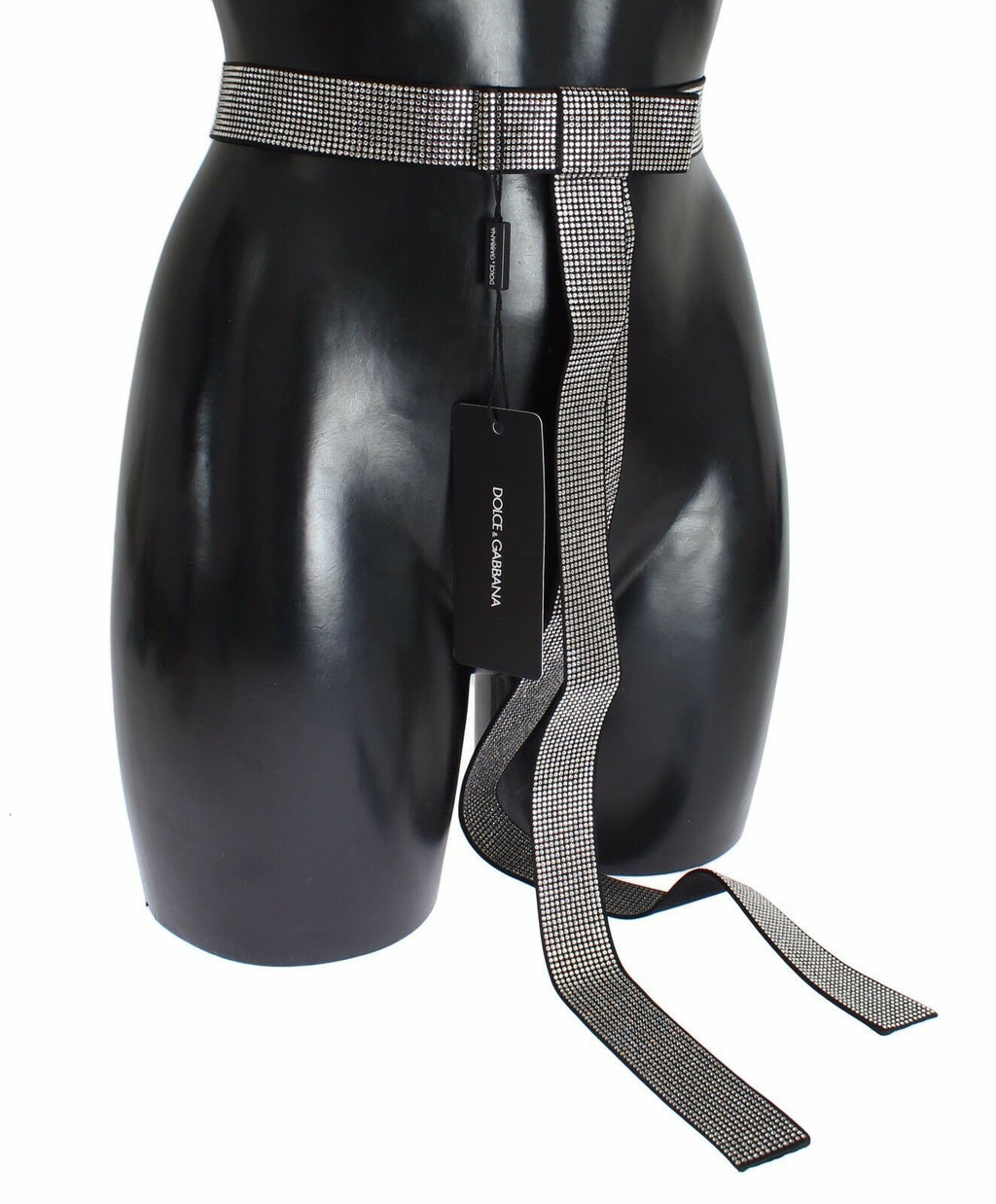 Black Silk Clear Crystal Bow Waist Belt - s