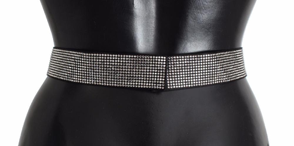 Black Silk Clear Crystal Bow Waist Belt - s