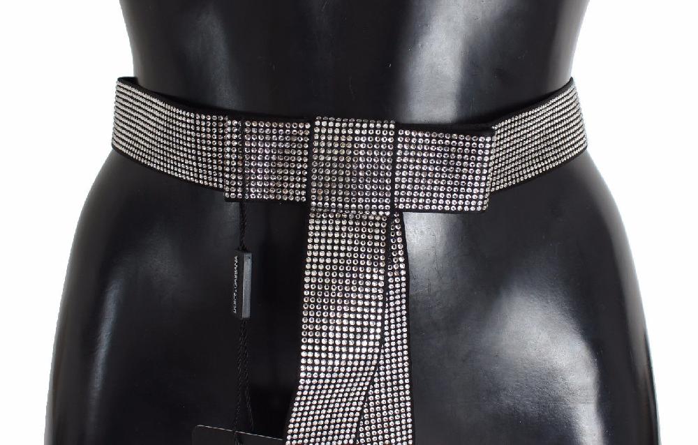 Black Silk Clear Crystal Bow Waist Belt - s