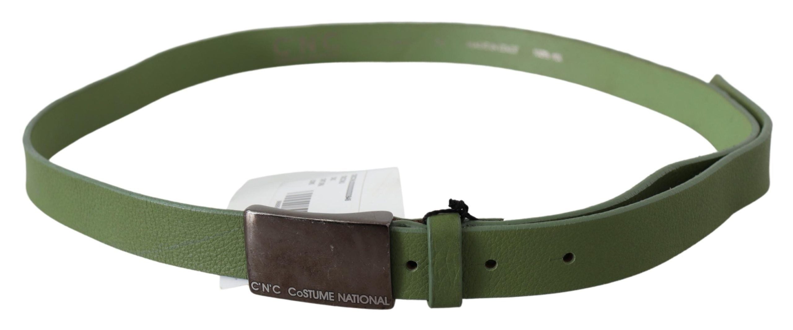 Green Leather Silver Buckle Waist Men Belt - 100-cm-40-inches