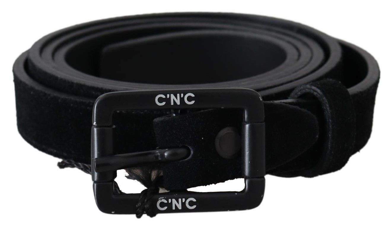 Black Leather Velvet Buckle Waist Belt - 100-cm-40-inches