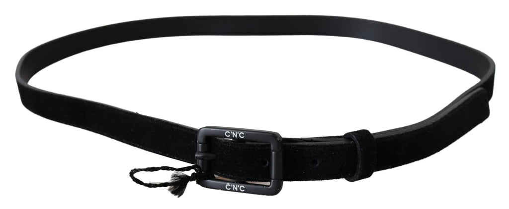 Black Leather Velvet Buckle Waist Belt - 100-cm-40-inches