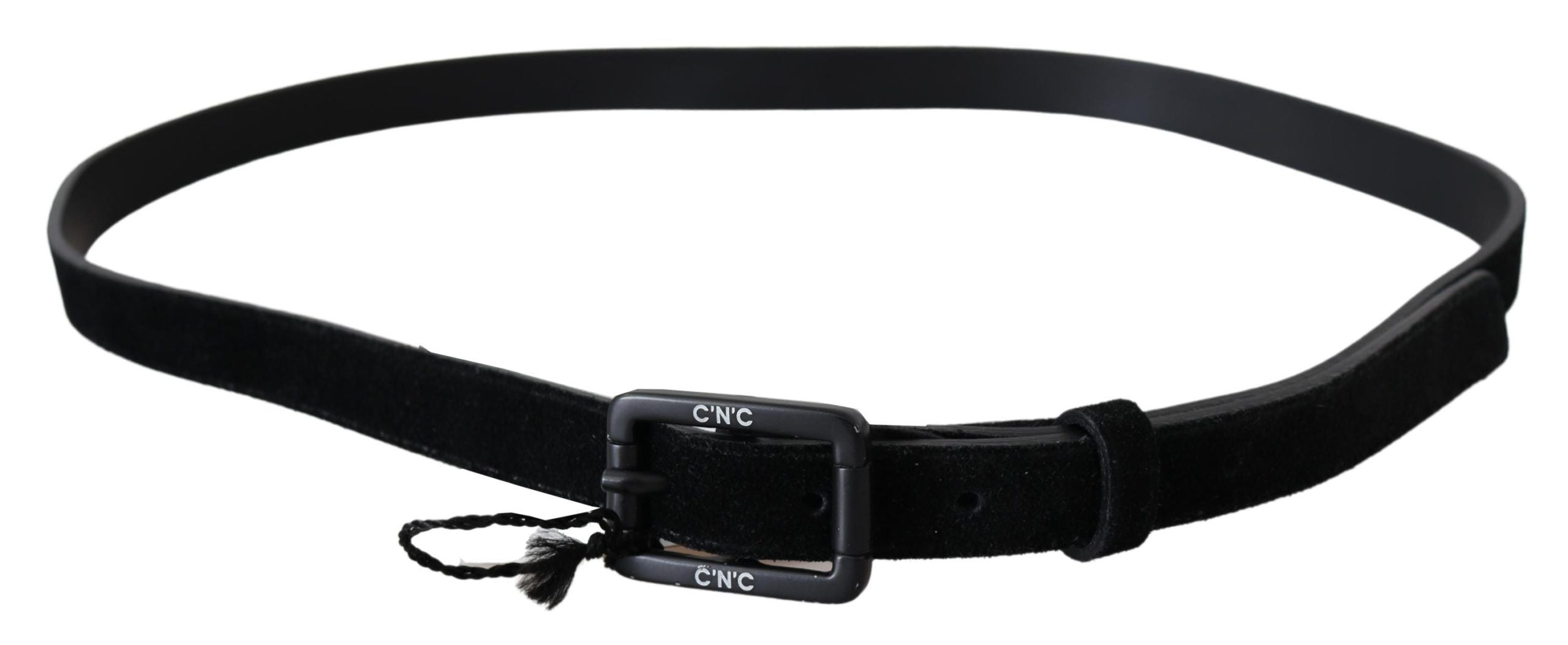 Black Leather Velvet Buckle Waist Belt - 100-cm-40-inches