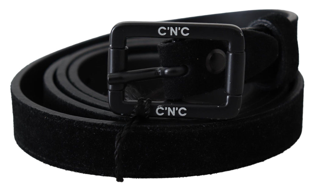 Black Leather Velvet Buckle Waist Belt - 100-cm-40-inches