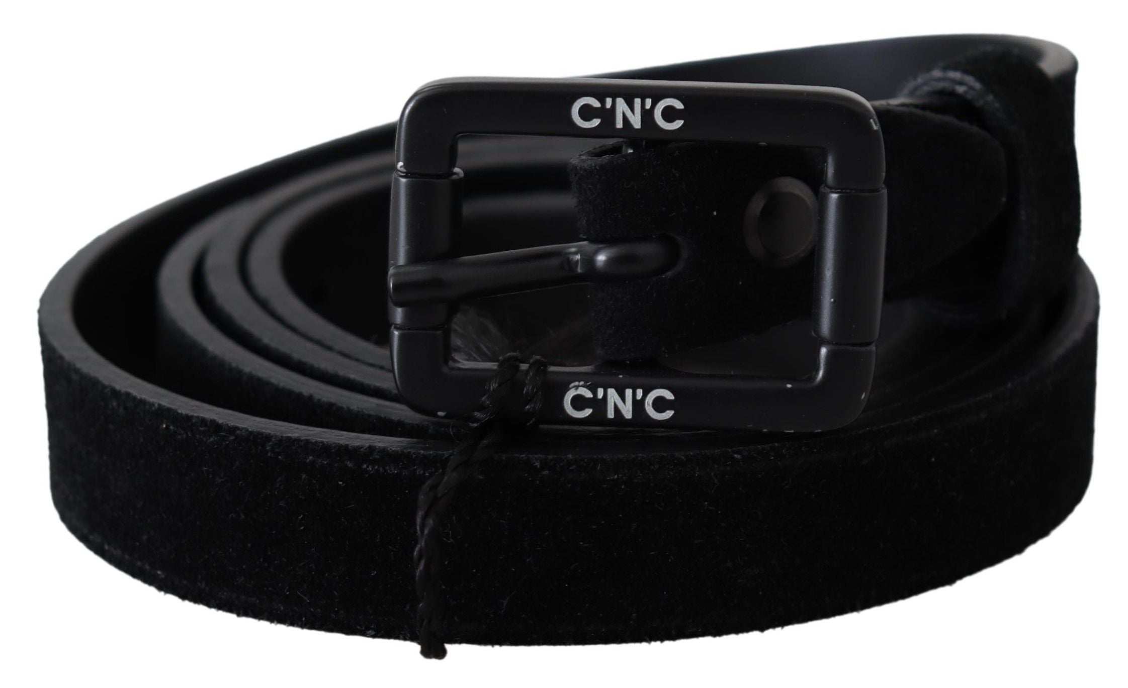 Black Leather Velvet Buckle Waist Belt - 100-cm-40-inches