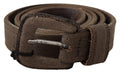 Brown Leather Logo Buckle Waist Belt - 100-cm-40-inches