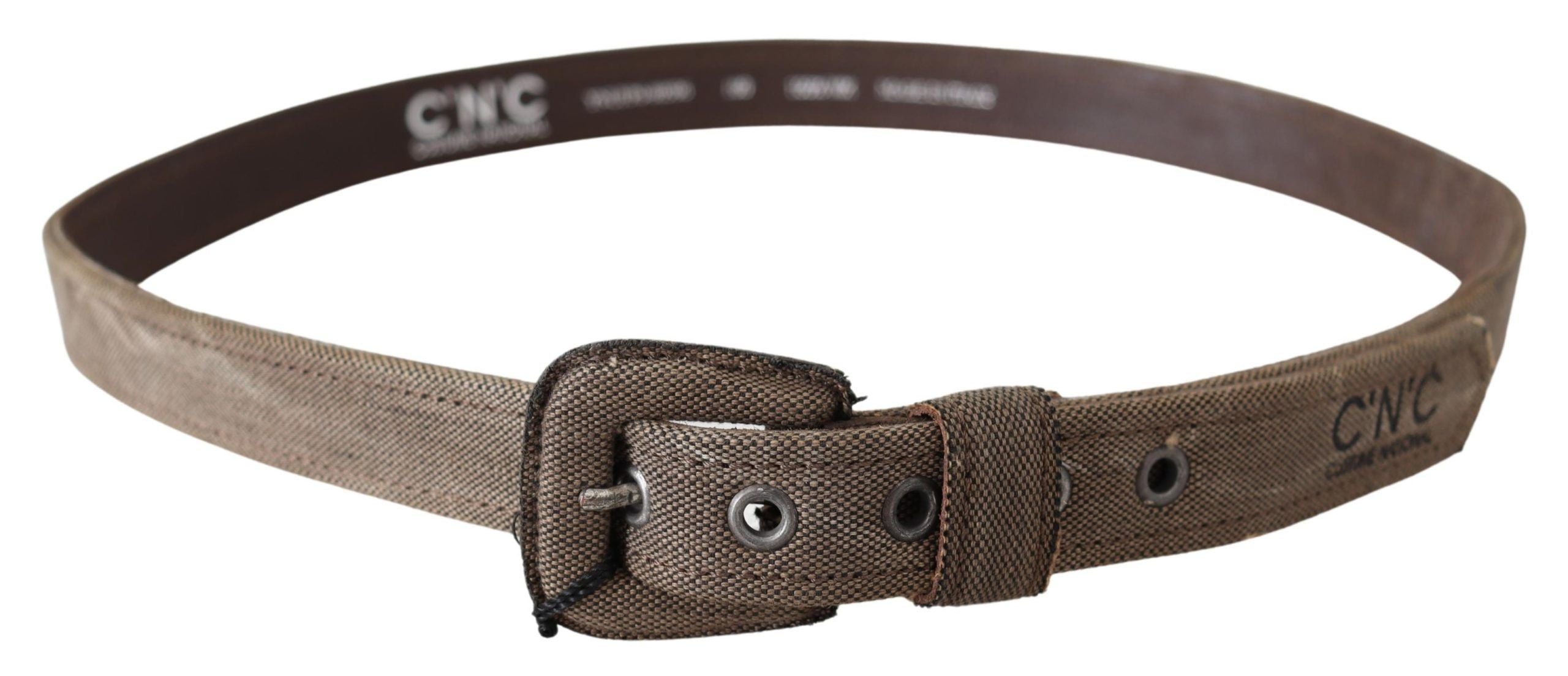 Brown Leather Logo Buckle Waist Belt - 100-cm-40-inches