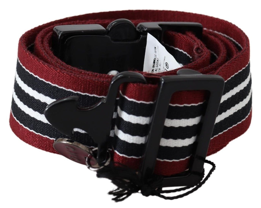 Maroon Black Stripe Silver Black Buckle Belt - 100-cm-40-inches