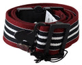 Maroon Black Stripe Silver Black Buckle Belt - 100-cm-40-inches