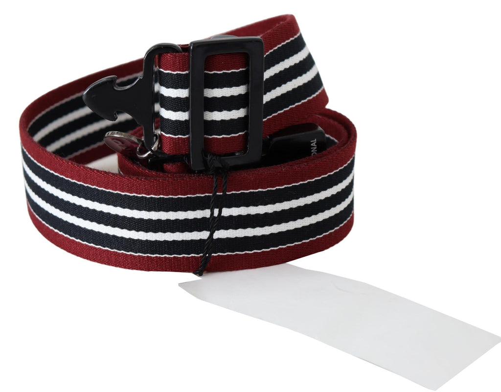 Maroon Black Stripe Silver Black Buckle Belt - 100-cm-40-inches