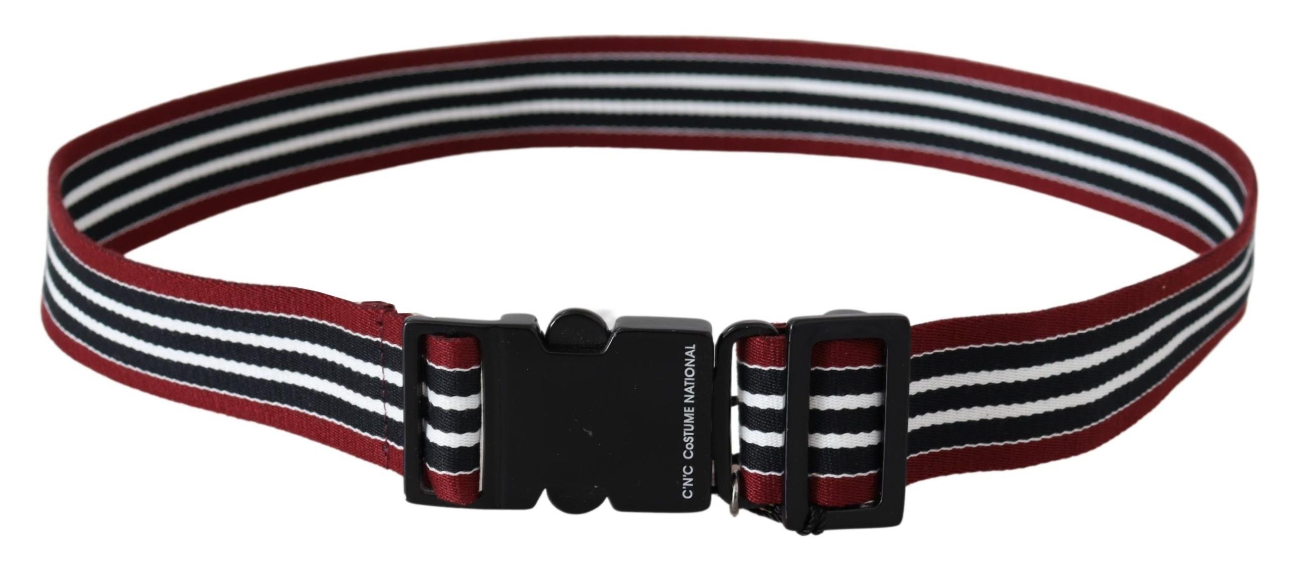 Maroon Black Stripe Silver Black Buckle Belt - 100-cm-40-inches