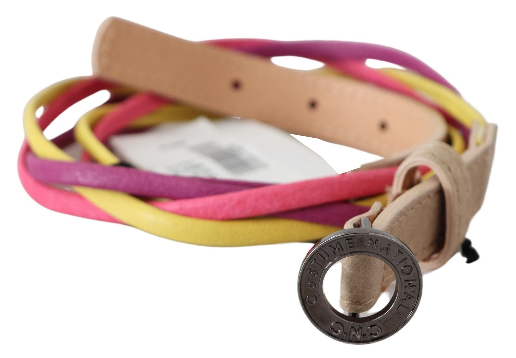 Multicolor Twisted Leather Circle Buckle Belt - 85-cm-34-inches