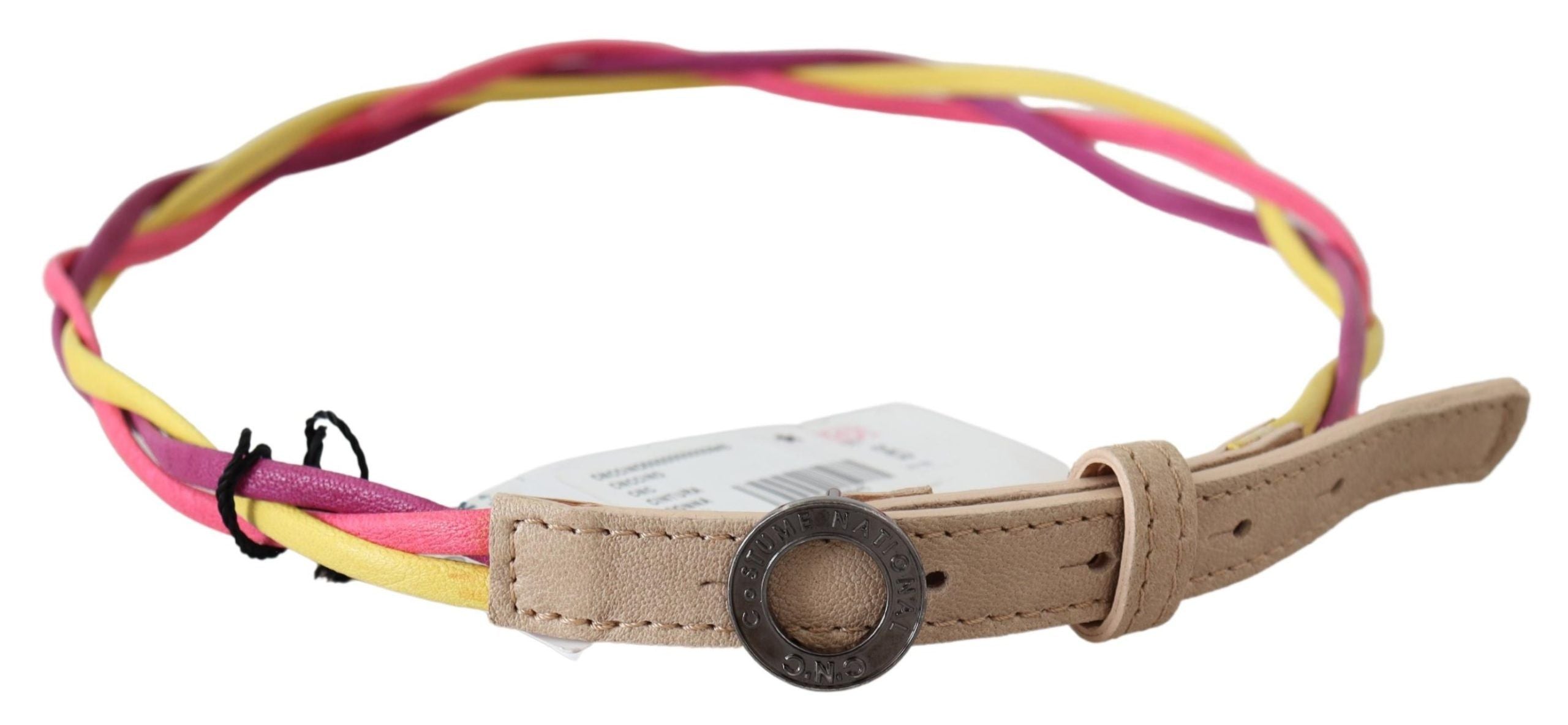 Multicolor Twisted Leather Circle Buckle Belt - 85-cm-34-inches