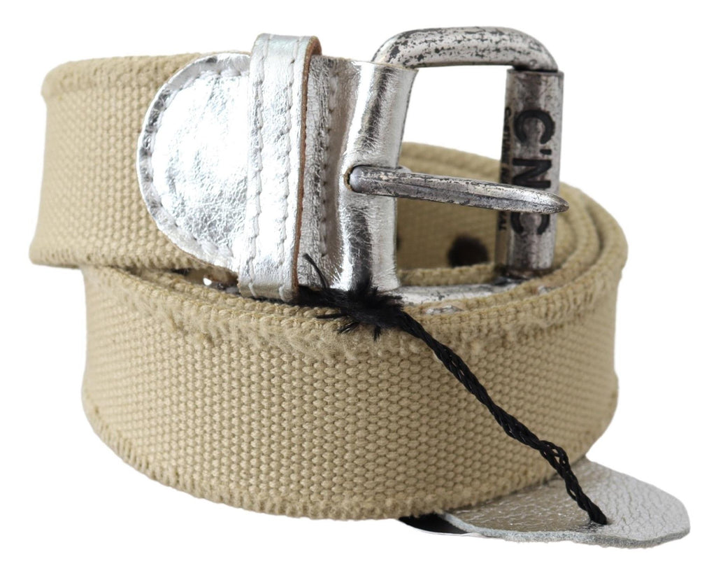 Beige Cotton Rustic Logo Buckle Belt - 85-cm-34-inches