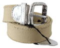 Beige Cotton Rustic Logo Buckle Belt - 85-cm-34-inches